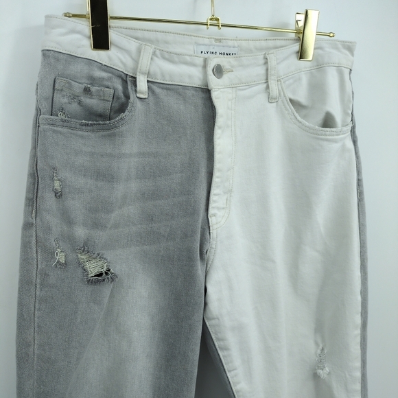 Flying Monkey 2 Tone Grey White Colorblock‎ Size 30 Jeans Women Cropped Raw Hem - Picture 4 of 9
